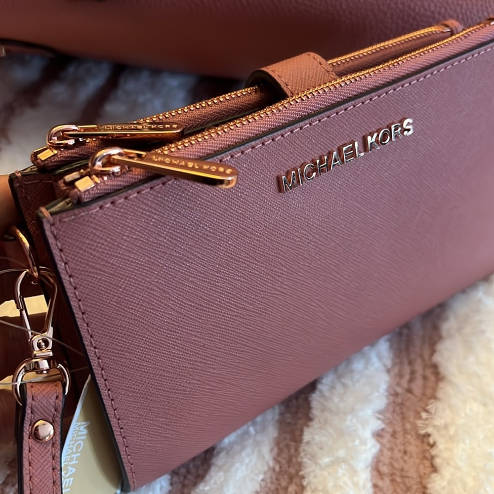 Michael Kors Jet Set Travel Large Double Wristlet in Rose Gold NWT